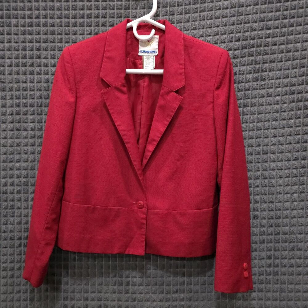 VTG Red Blazer Jacket SzSm Union Made USA Shoulder Pads Academic Office Career